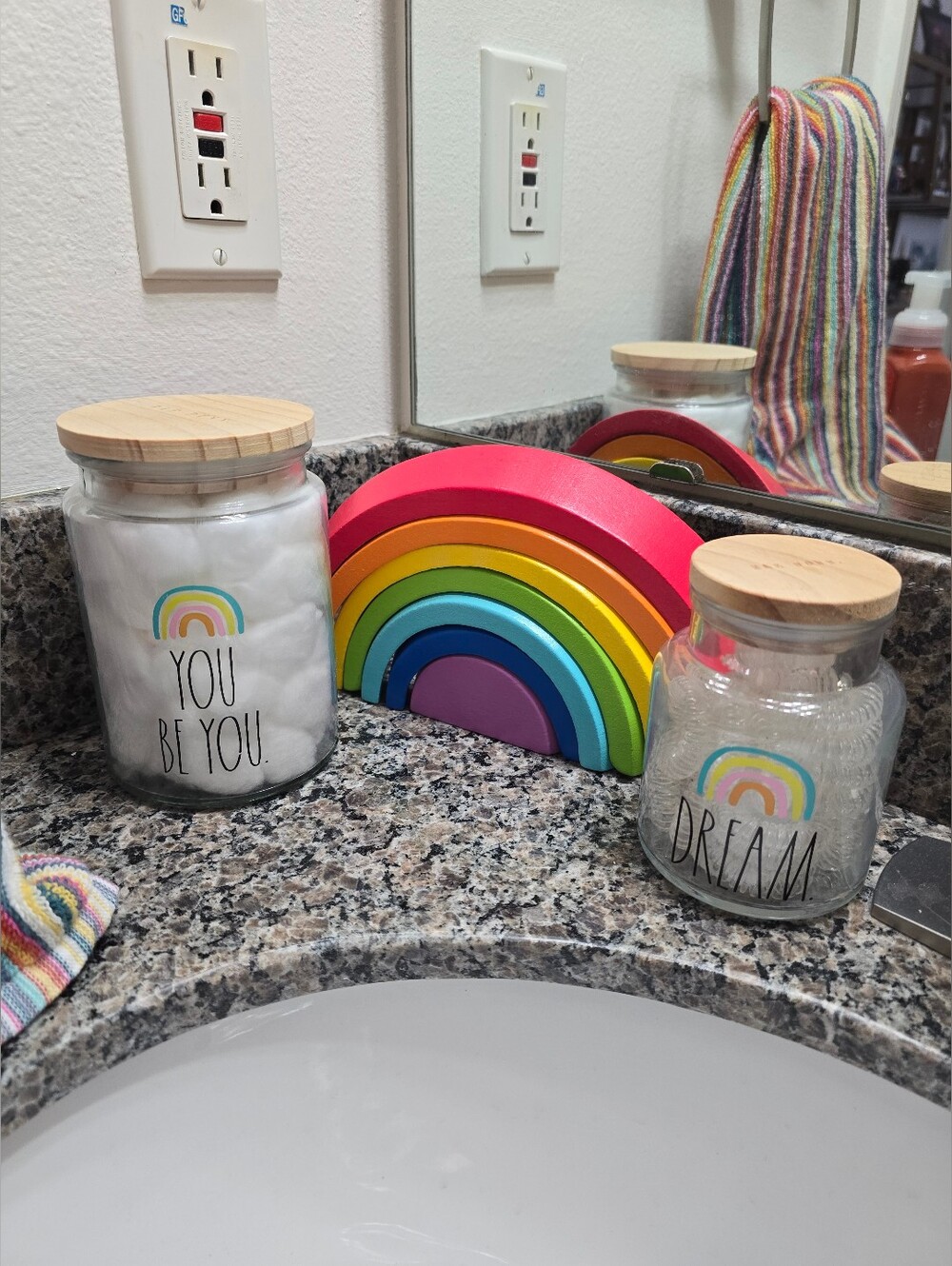 2 Rae Dunn Glass Rainbow Bathroom Canisters